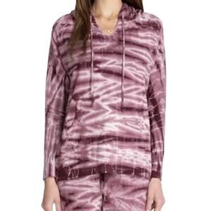 Johnny Was Calme Tie Dye Burgundy White Cotton Terry Kangaroo Hoodie, size M